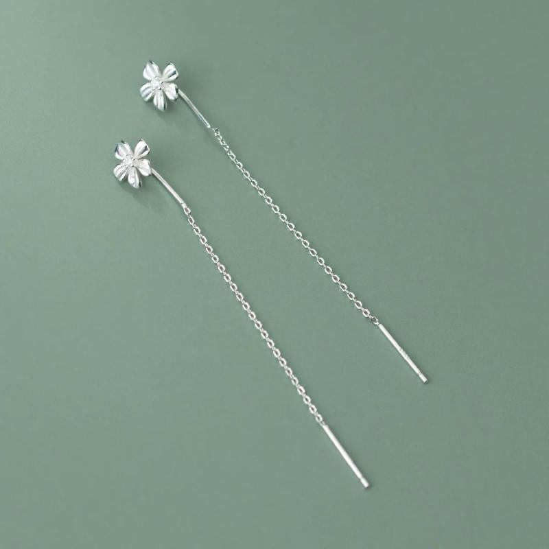 925 Silver Flower Threader Earrings for Women