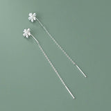 925 Silver Flower Threader Earrings for Women