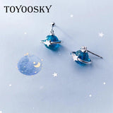 S925 Stamp Silver Women Planet Small Stud Earrings Ear Studs Girl Gift