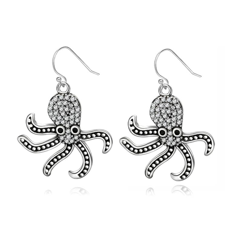 925 Silver Octopus Drop Earrings with Zircon