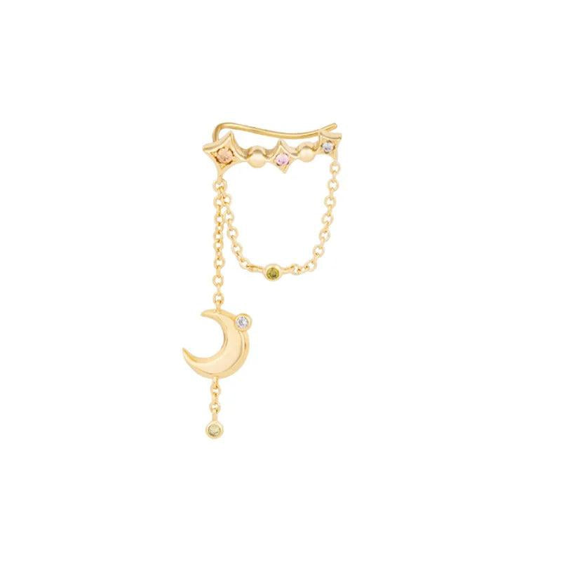 Sterling Silver Earcuff Geometric Tassel Chain Zircon Earring