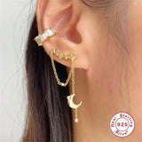 Sterling Silver Earcuff Geometric Tassel Chain Zircon Earring