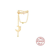 Sterling Silver Earcuff Geometric Tassel Chain Zircon Earring