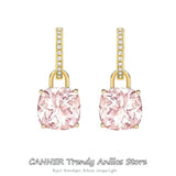 925 Silver Pink CZ Hoop Earrings Wedding Jewelry