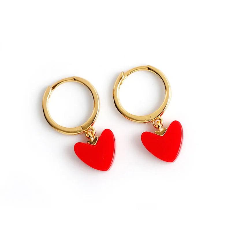 925 Silver Red Heart Hoop Earrings Fine Jewelry