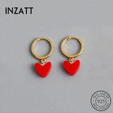 925 Silver Red Heart Hoop Earrings Fine Jewelry