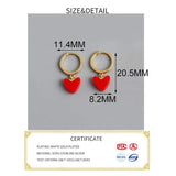 925 Silver Red Heart Hoop Earrings Fine Jewelry