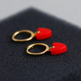925 Silver Red Heart Hoop Earrings Fine Jewelry
