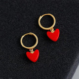 925 Silver Red Heart Hoop Earrings Fine Jewelry