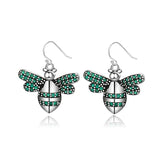 925 Silver Bee Drop Earrings with Green Zircon
