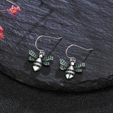 925 Silver Bee Drop Earrings with Green Zircon