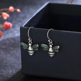 925 Silver Bee Drop Earrings with Green Zircon