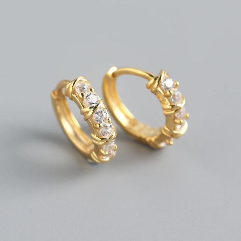 JShine S925 Sterling Silver CZ Earrings Round Zircon Hoop Earrings