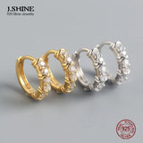 JShine S925 Sterling Silver CZ Earrings Round Zircon Hoop Earrings