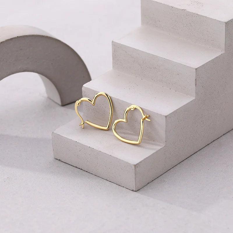 925 Sterling Silver Love Heart Hoop Earrings Women's Trending Jewelry