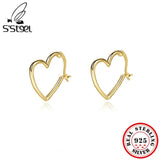 925 Sterling Silver Love Heart Hoop Earrings Women's Trending Jewelry