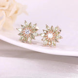 925 Silver Green Zircon Flower Stud Earrings U Shape Wrap Earrings
