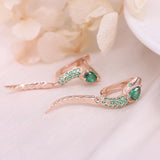 925 Silver Green Zircon Flower Stud Earrings U Shape Wrap Earrings