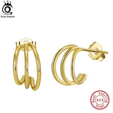 14K Plated Sterling Silver Triple Hoop Huggie Earrings APE46
