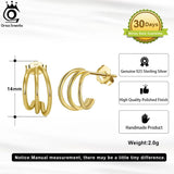 14K Plated Sterling Silver Triple Hoop Huggie Earrings APE46