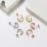 14K Plated Sterling Silver Triple Hoop Huggie Earrings APE46