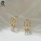 14K Plated Sterling Silver Triple Hoop Huggie Earrings APE46
