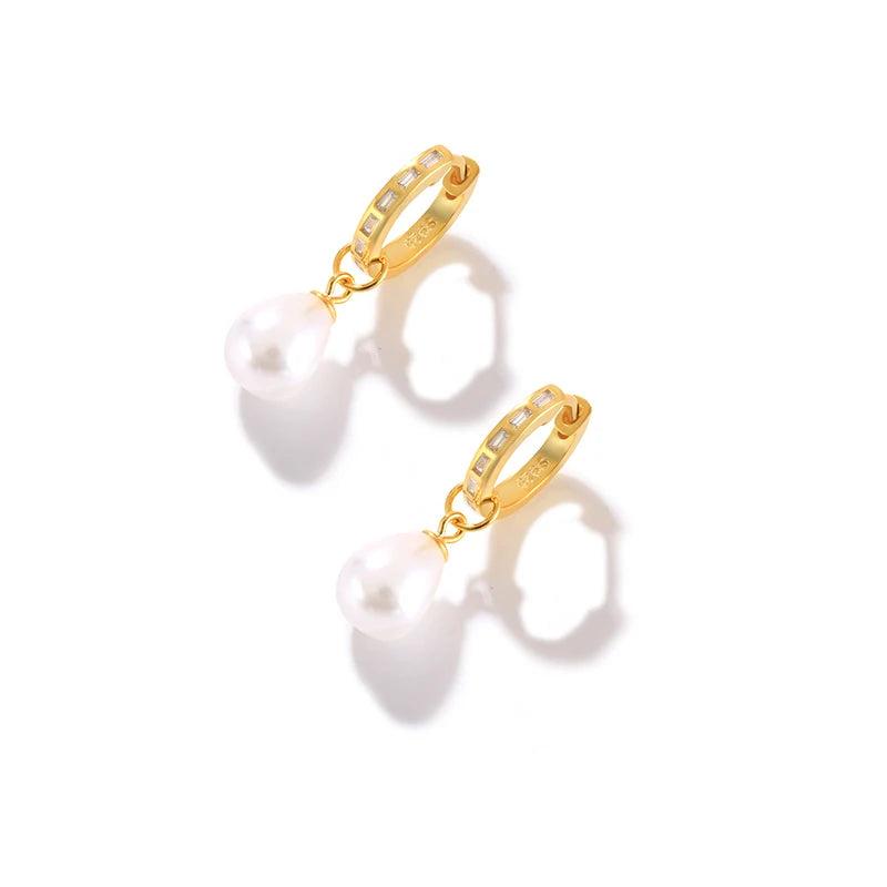 Pearl 925 Silver Earrings Drop Huggie Pendientes Con Perlas