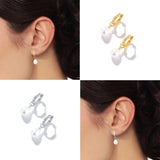 Pearl 925 Silver Earrings Drop Huggie Pendientes Con Perlas