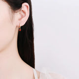 Sterling Silver Red Heart Hoop Earrings with Zircon Inlay