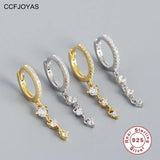 925 Silver Geometric Zircon Tassel Earrings Light Silver Wedding Jewelry