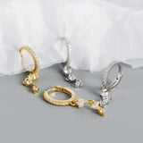 925 Silver Geometric Zircon Tassel Earrings Light Silver Wedding Jewelry