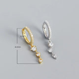 925 Silver Geometric Zircon Tassel Earrings Light Silver Wedding Jewelry