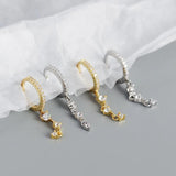 925 Silver Geometric Zircon Tassel Earrings Light Silver Wedding Jewelry