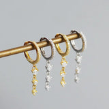 925 Silver Geometric Zircon Tassel Earrings Light Silver Wedding Jewelry
