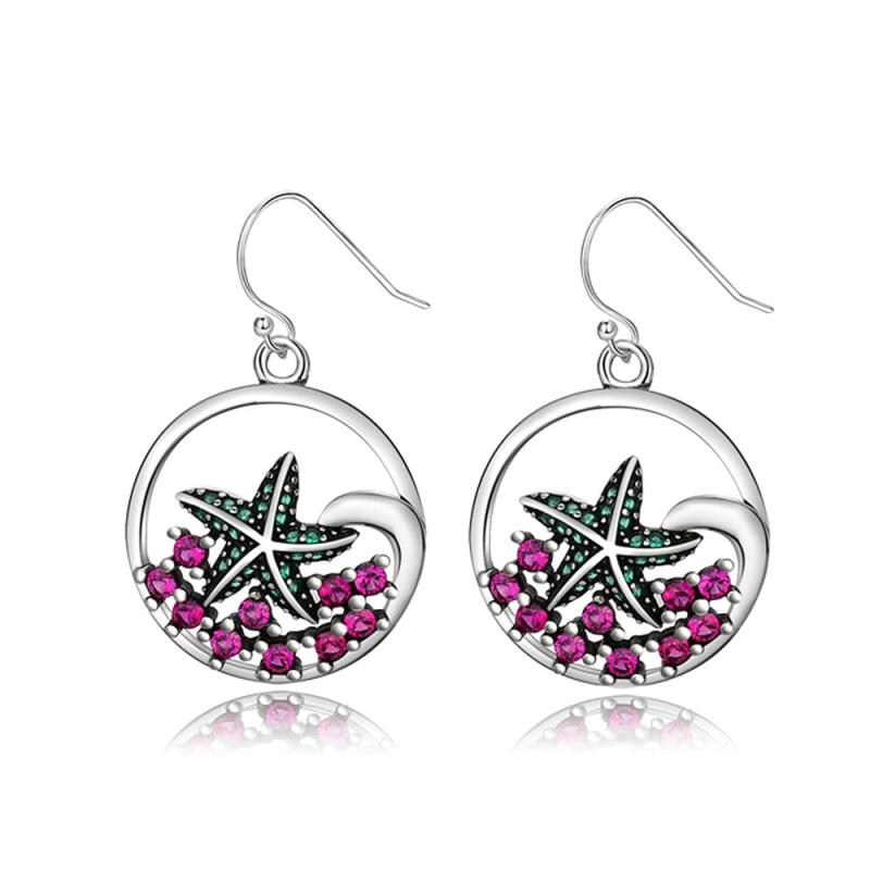 Zircon Starfish Drop Earrings 925 Silver Party Jewelry