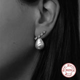 925 Silver Women's Stud Earrings Zircon Pearl Earring