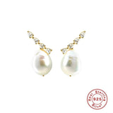 925 Silver Women's Stud Earrings Zircon Pearl Earring