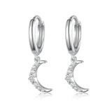 S925 Silver Cross Moon Zircon Hoop Earrings