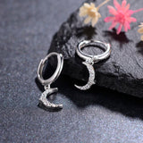 S925 Silver Cross Moon Zircon Hoop Earrings