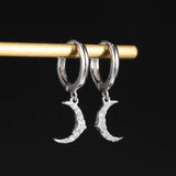 S925 Silver Cross Moon Zircon Hoop Earrings