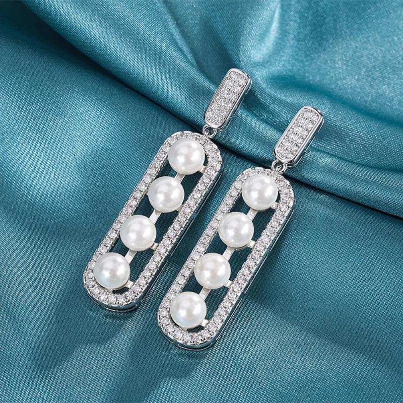 6mm Pearl Gold-Color Drop Earrings for Women Party Wedding Engagement