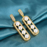 6mm Pearl Gold-Color Drop Earrings for Women Party Wedding Engagement
