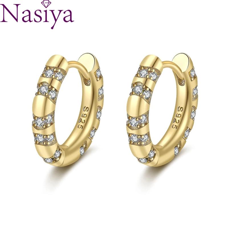 925 Silver Zircon Circle Hoop Earrings Wedding Engagement