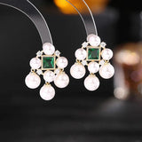 Baroque Pearl CZ Dangle Earrings 925 Silver