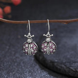 925 Silver Pink Beetle Drop Earrings with Zircon