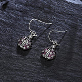 925 Silver Pink Beetle Drop Earrings with Zircon