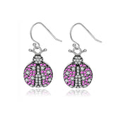 Sterling Silver Pink Beetle Drop Earrings with Zircon