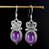 925 Silver Amethyst Drop Earrings Vintage Ear Jewelry Gift