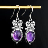 925 Silver Amethyst Drop Earrings Vintage Ear Jewelry Gift