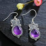 925 Silver Amethyst Drop Earrings Vintage Ear Jewelry Gift